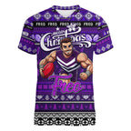 Personalized Freo Rugby Xmas Women V-Neck T-Shirt Australia AFL Mascot