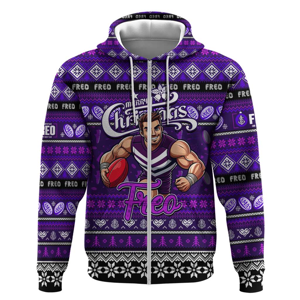 Personalized Freo Rugby Xmas Zip Hoodie Australia AFL Mascot