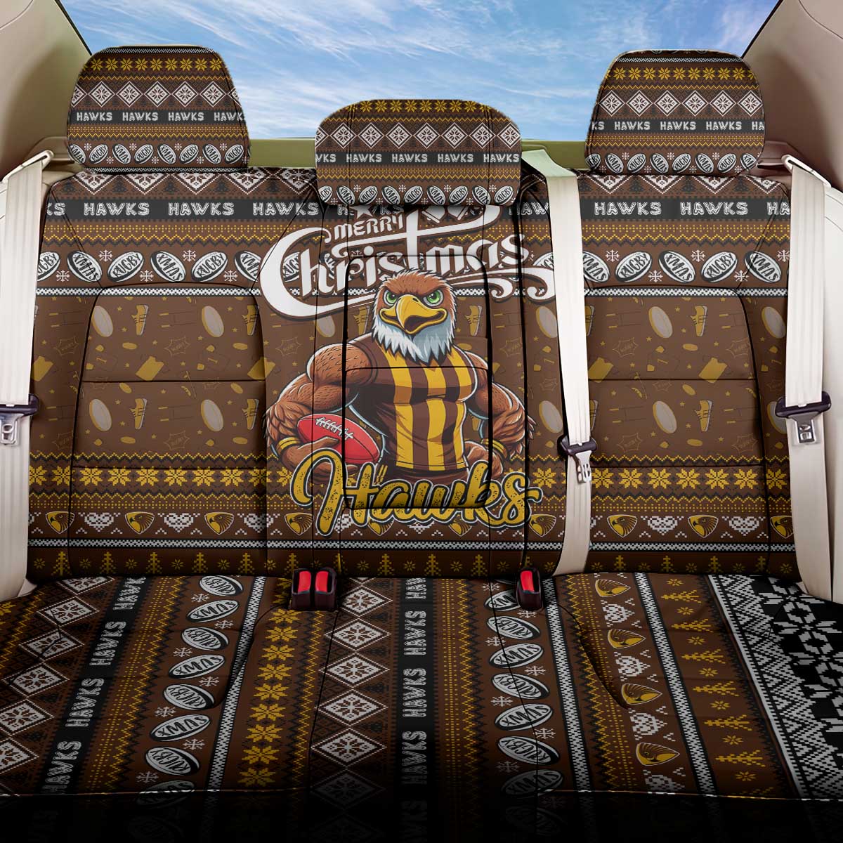 Hawks Football Xmas Back Car Seat Cover Australia AFL Mascot