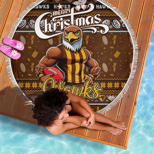 Hawks Football Xmas Beach Blanket Australia AFL Mascot