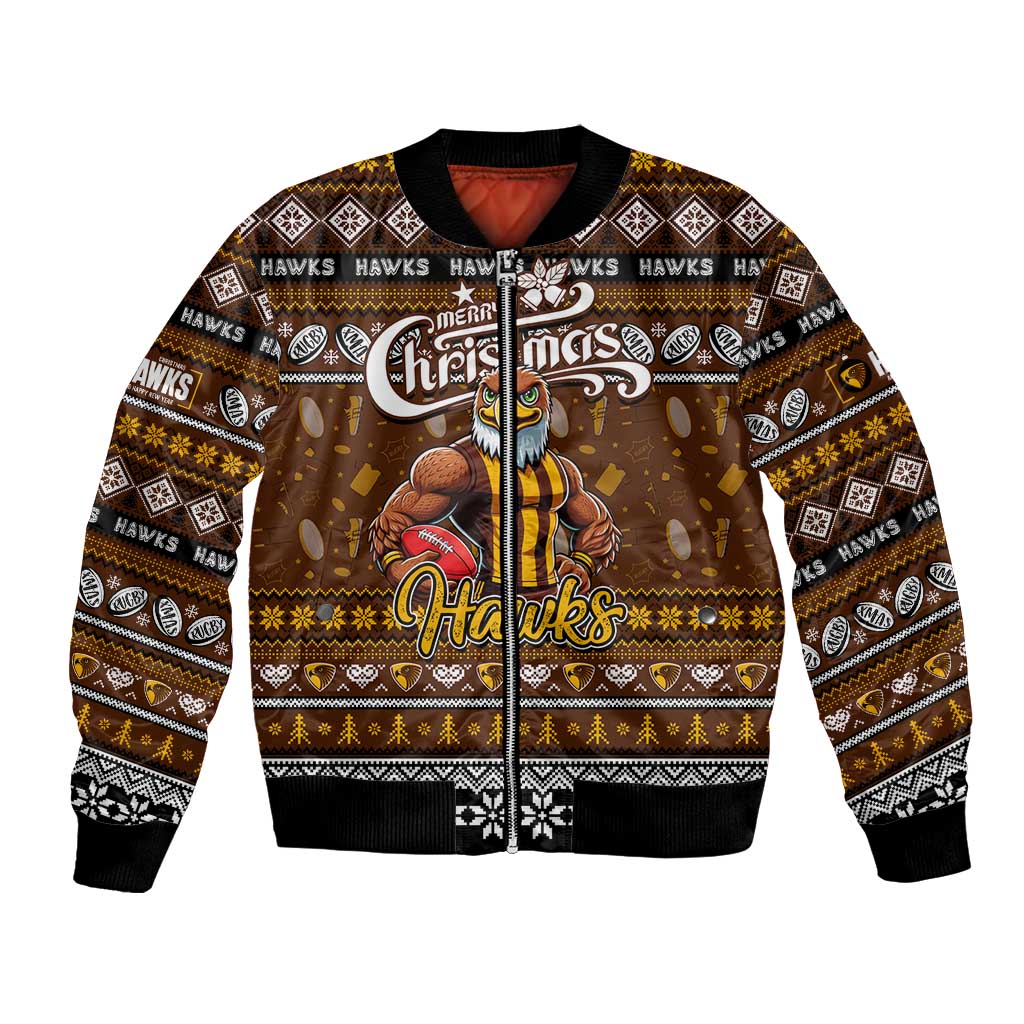 Personalized Hawks Rugby Xmas Bomber Jacket Australia AFL Mascot