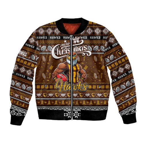 Personalized Hawks Rugby Xmas Bomber Jacket Australia AFL Mascot