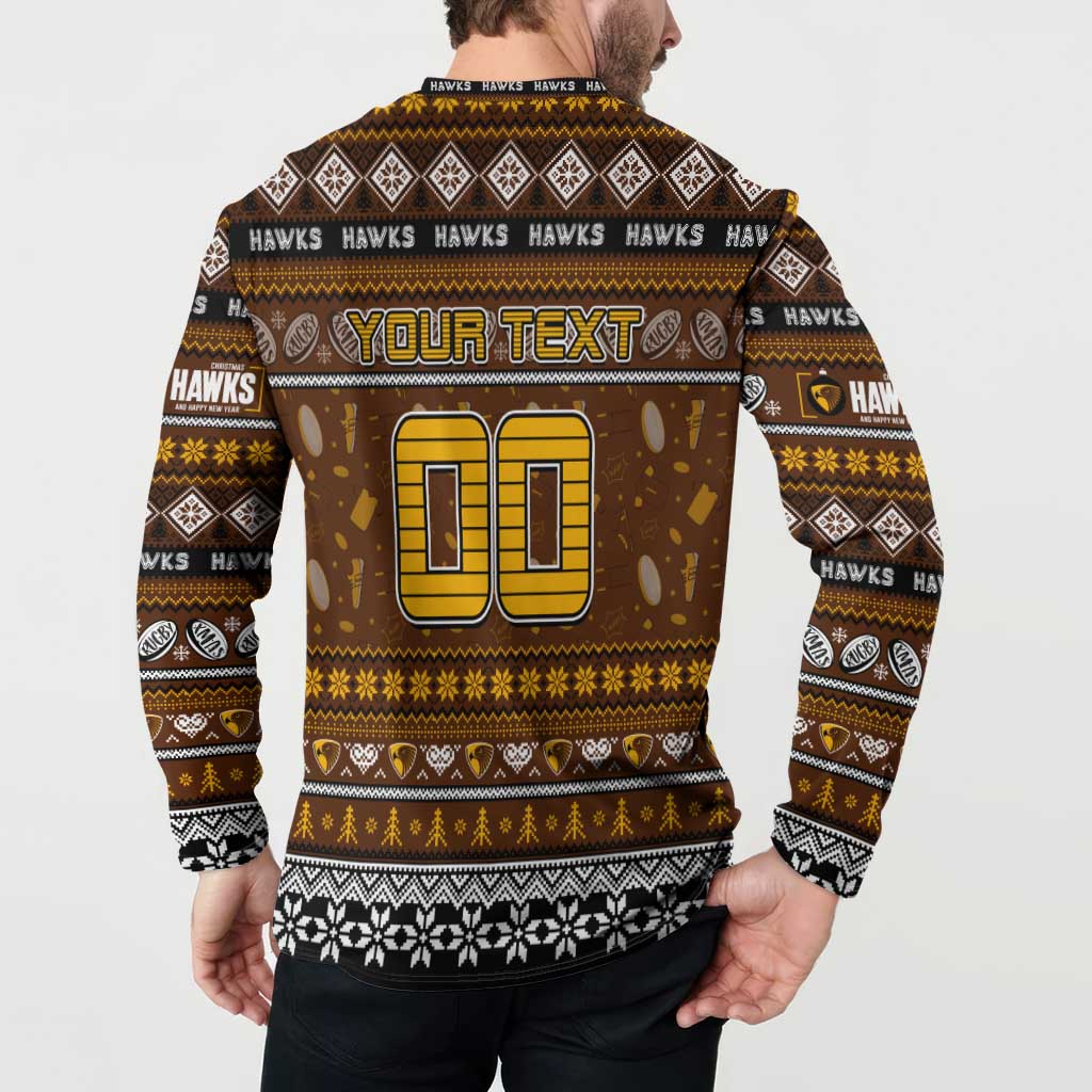 Personalized Hawks Rugby Xmas Button Sweatshirt Australia AFL Mascot