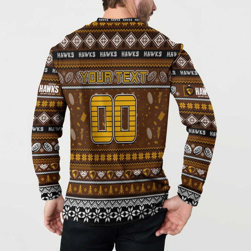 Personalized Hawks Rugby Xmas Button Sweatshirt Australia AFL Mascot