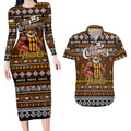 Personalized Hawks Rugby Xmas Couples Matching Long Sleeve Bodycon Dress and Hawaiian Shirt Australia AFL Mascot