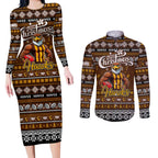Personalized Hawks Rugby Xmas Couples Matching Long Sleeve Bodycon Dress and Long Sleeve Button Shirt Australia AFL Mascot