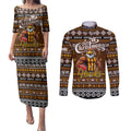 Personalized Hawks Rugby Xmas Couples Matching Puletasi and Long Sleeve Button Shirt Australia AFL Mascot