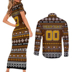 Personalized Hawks Rugby Xmas Couples Matching Short Sleeve Bodycon Dress and Long Sleeve Button Shirt Australia AFL Mascot