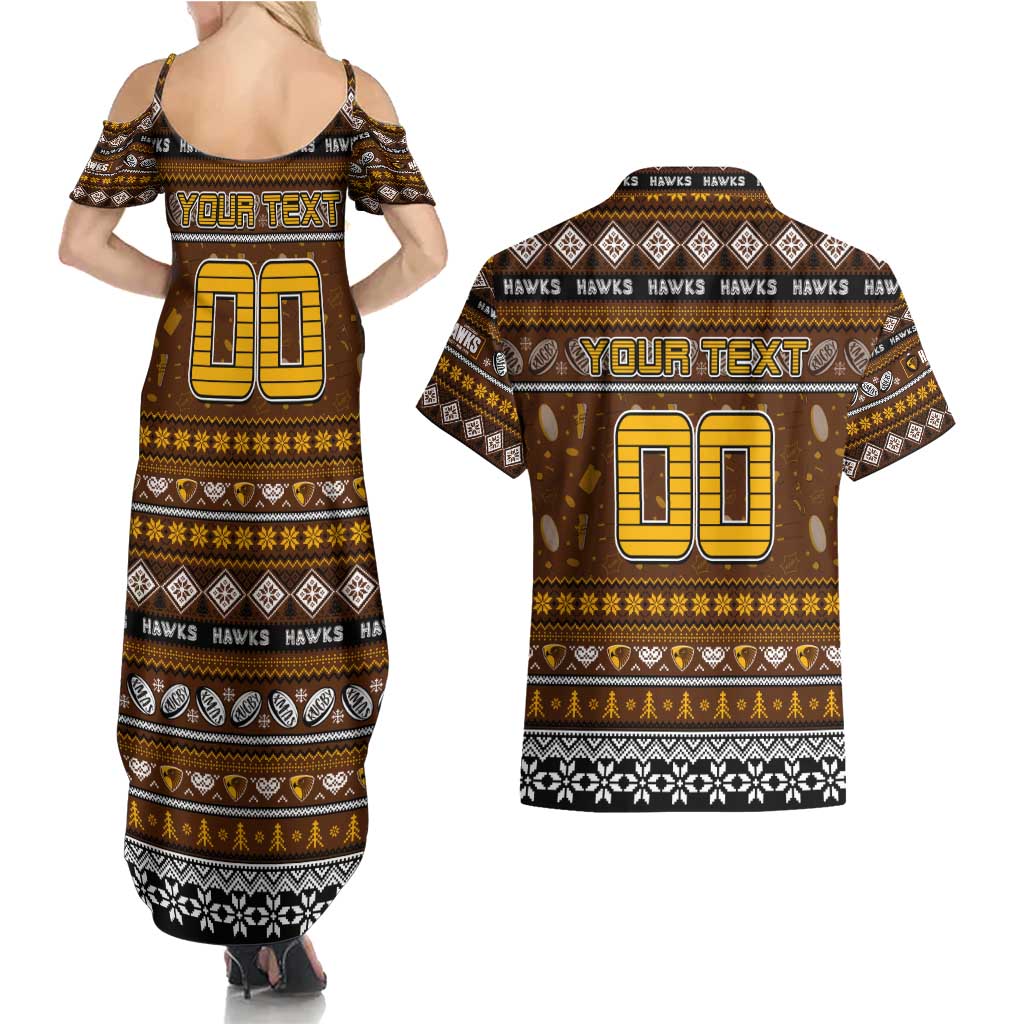Personalized Hawks Rugby Xmas Couples Matching Summer Maxi Dress and Hawaiian Shirt Australia AFL Mascot