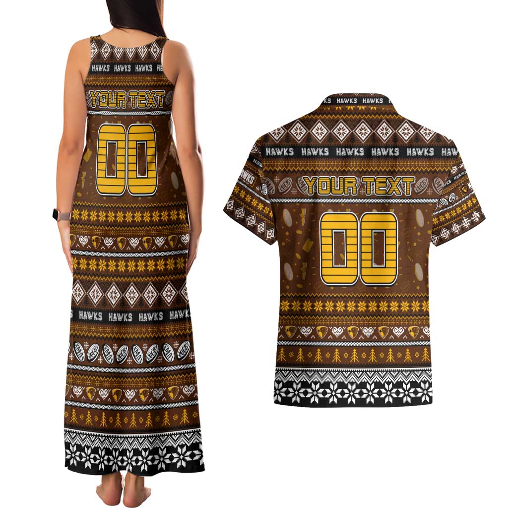 Personalized Hawks Rugby Xmas Couples Matching Tank Maxi Dress and Hawaiian Shirt Australia AFL Mascot