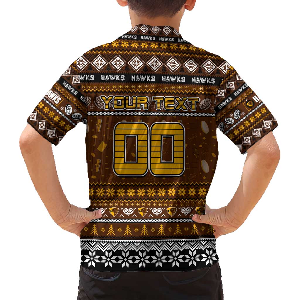 Personalized Hawks Rugby Xmas Family Matching Long Sleeve Bodycon Dress and Hawaiian Shirt Australia AFL Mascot