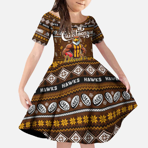 Personalized Hawks Rugby Xmas Family Matching Mermaid Dress and Hawaiian Shirt Australia AFL Mascot