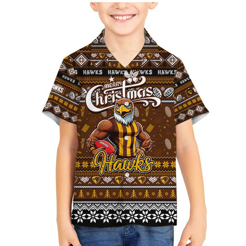 Personalized Hawks Rugby Xmas Family Matching Mermaid Dress and Hawaiian Shirt Australia AFL Mascot