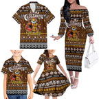 Personalized Hawks Rugby Xmas Family Matching Off The Shoulder Long Sleeve Dress and Hawaiian Shirt Australia AFL Mascot
