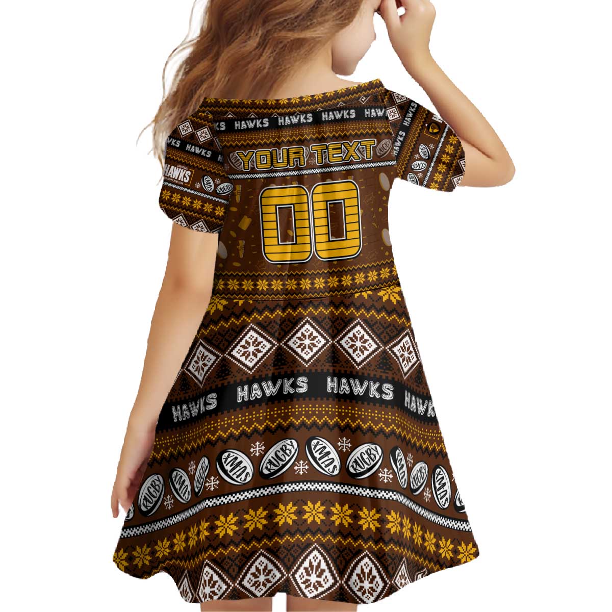 Personalized Hawks Rugby Xmas Family Matching Off The Shoulder Long Sleeve Dress and Hawaiian Shirt Australia AFL Mascot