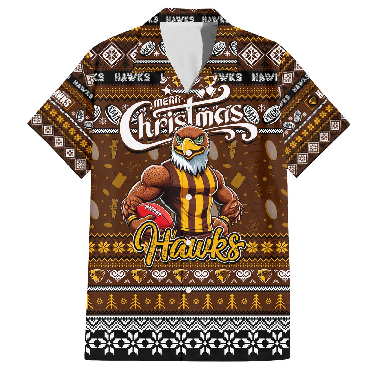 Personalized Hawks Rugby Xmas Family Matching Off The Shoulder Long Sleeve Dress and Hawaiian Shirt Australia AFL Mascot