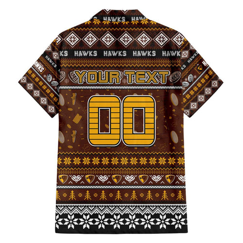 Personalized Hawks Rugby Xmas Family Matching Off The Shoulder Long Sleeve Dress and Hawaiian Shirt Australia AFL Mascot