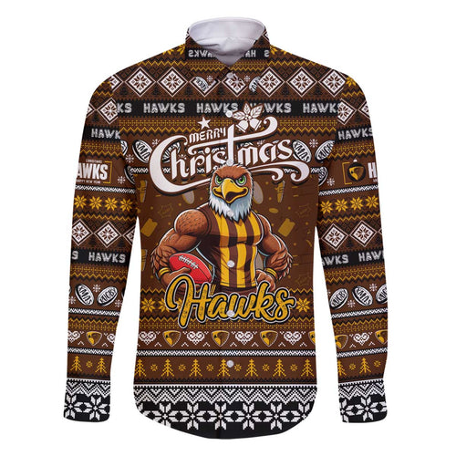 Personalized Hawks Rugby Xmas Family Matching Off The Shoulder Long Sleeve Dress and Hawaiian Shirt Australia AFL Mascot