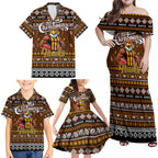 Personalized Hawks Rugby Xmas Family Matching Off Shoulder Maxi Dress and Hawaiian Shirt Australia AFL Mascot
