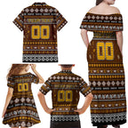 Personalized Hawks Rugby Xmas Family Matching Off Shoulder Maxi Dress and Hawaiian Shirt Australia AFL Mascot