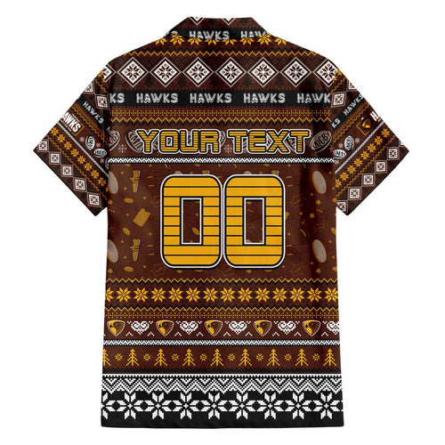 Personalized Hawks Rugby Xmas Family Matching Off Shoulder Maxi Dress and Hawaiian Shirt Australia AFL Mascot