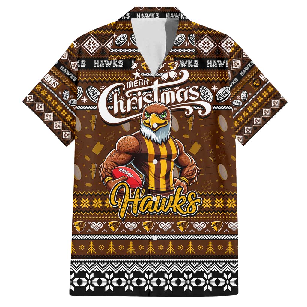 Personalized Hawks Rugby Xmas Family Matching Off Shoulder Short Dress and Hawaiian Shirt Australia AFL Mascot