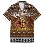 Personalized Hawks Rugby Xmas Family Matching Off Shoulder Short Dress and Hawaiian Shirt Australia AFL Mascot