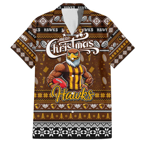 Personalized Hawks Rugby Xmas Family Matching Off Shoulder Short Dress and Hawaiian Shirt Australia AFL Mascot