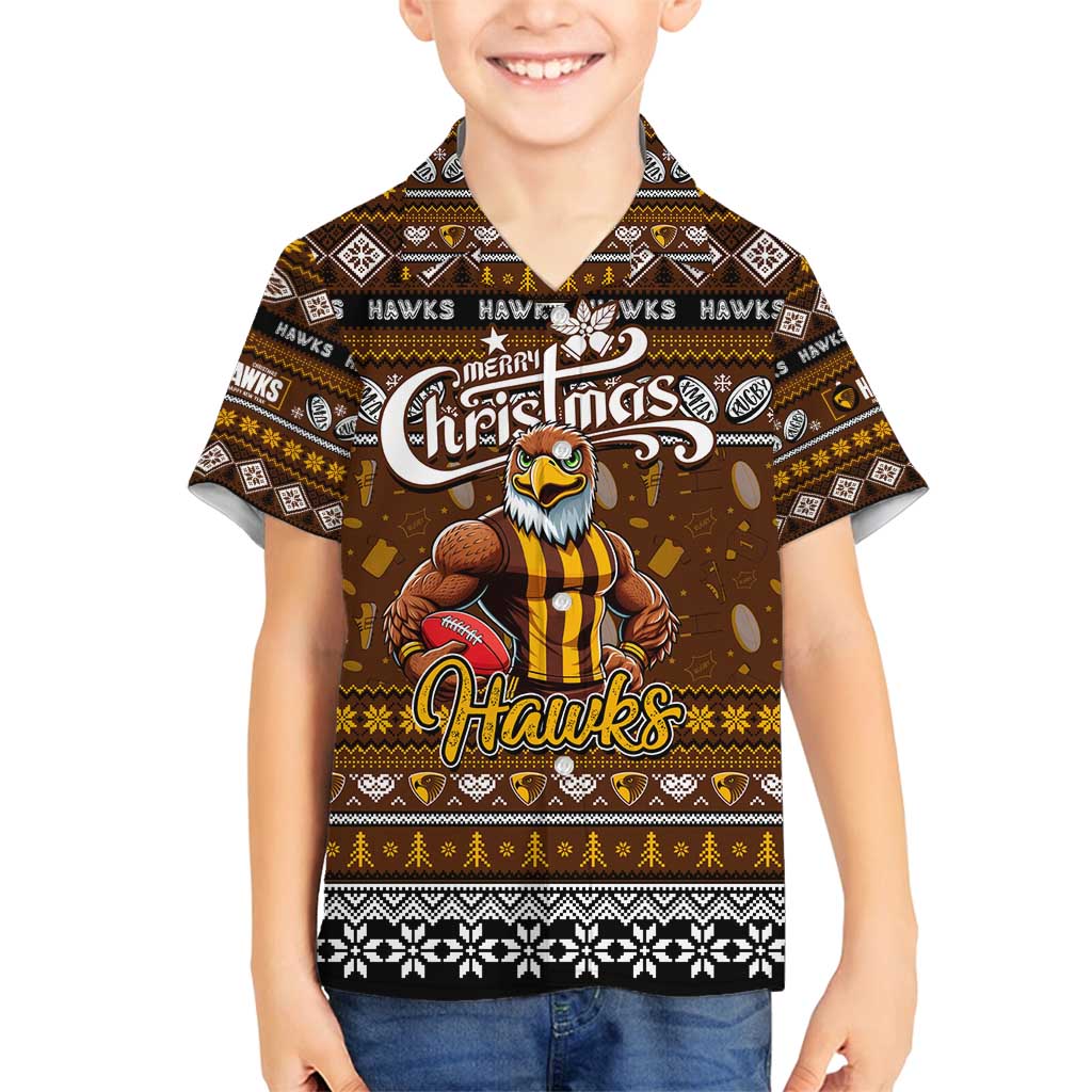Personalized Hawks Rugby Xmas Family Matching Off Shoulder Short Dress and Hawaiian Shirt Australia AFL Mascot