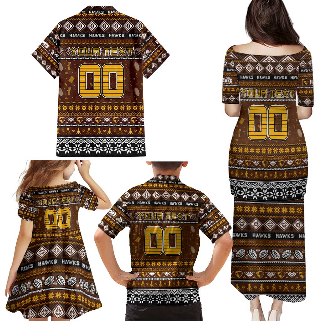 Personalized Hawks Rugby Xmas Family Matching Puletasi and Hawaiian Shirt Australia AFL Mascot
