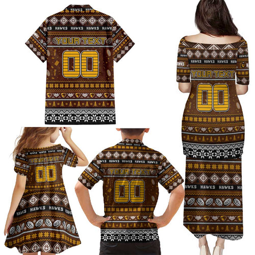 Personalized Hawks Rugby Xmas Family Matching Puletasi and Hawaiian Shirt Australia AFL Mascot