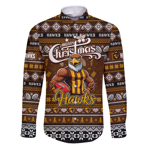 Personalized Hawks Rugby Xmas Family Matching Puletasi and Hawaiian Shirt Australia AFL Mascot