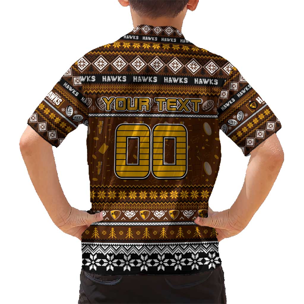 Personalized Hawks Rugby Xmas Family Matching Short Sleeve Bodycon Dress and Hawaiian Shirt Australia AFL Mascot