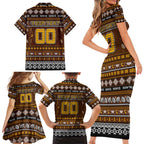 Personalized Hawks Rugby Xmas Family Matching Short Sleeve Bodycon Dress and Hawaiian Shirt Australia AFL Mascot