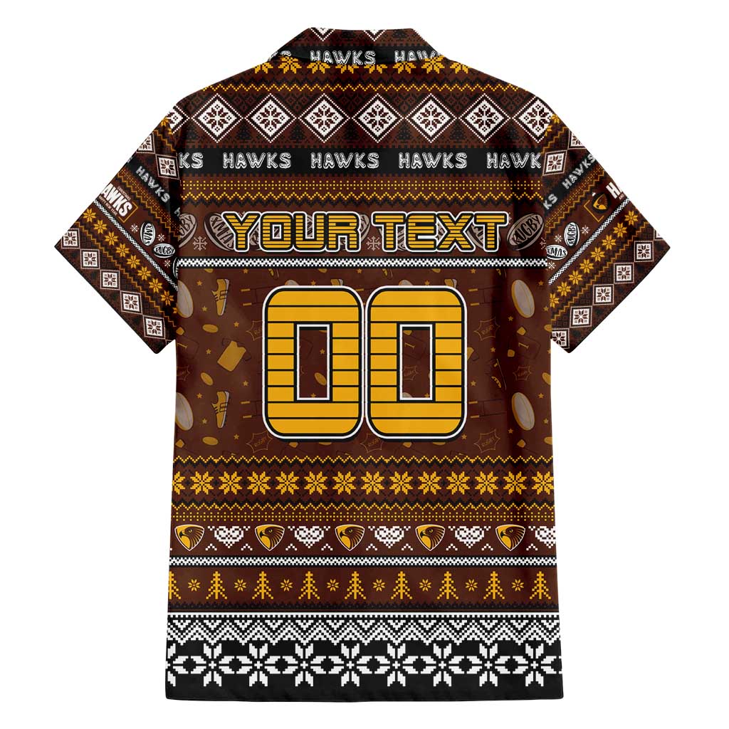 Personalized Hawks Rugby Xmas Family Matching Short Sleeve Bodycon Dress and Hawaiian Shirt Australia AFL Mascot