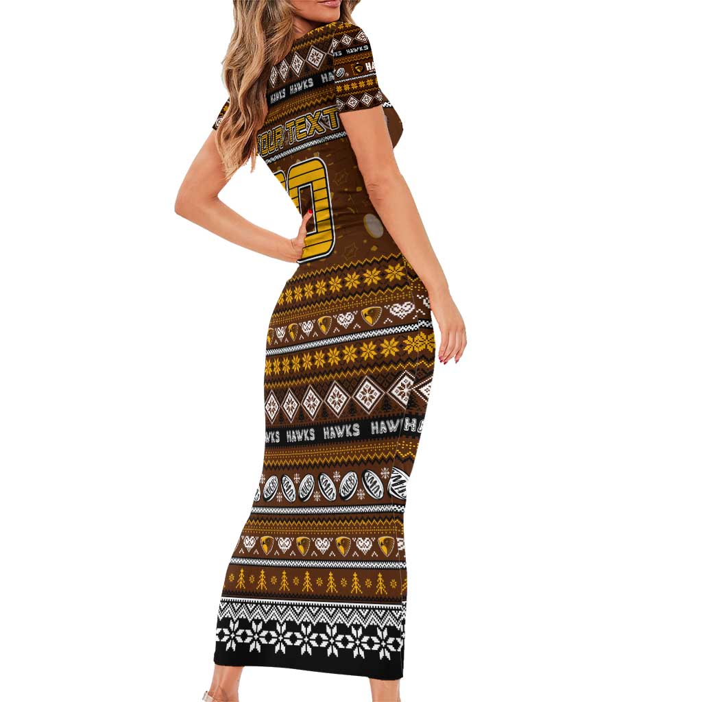 Personalized Hawks Rugby Xmas Family Matching Short Sleeve Bodycon Dress and Hawaiian Shirt Australia AFL Mascot