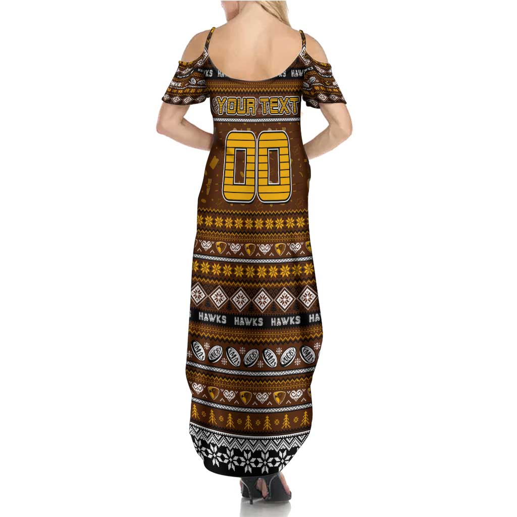 Personalized Hawks Rugby Xmas Family Matching Summer Maxi Dress and Hawaiian Shirt Australia AFL Mascot