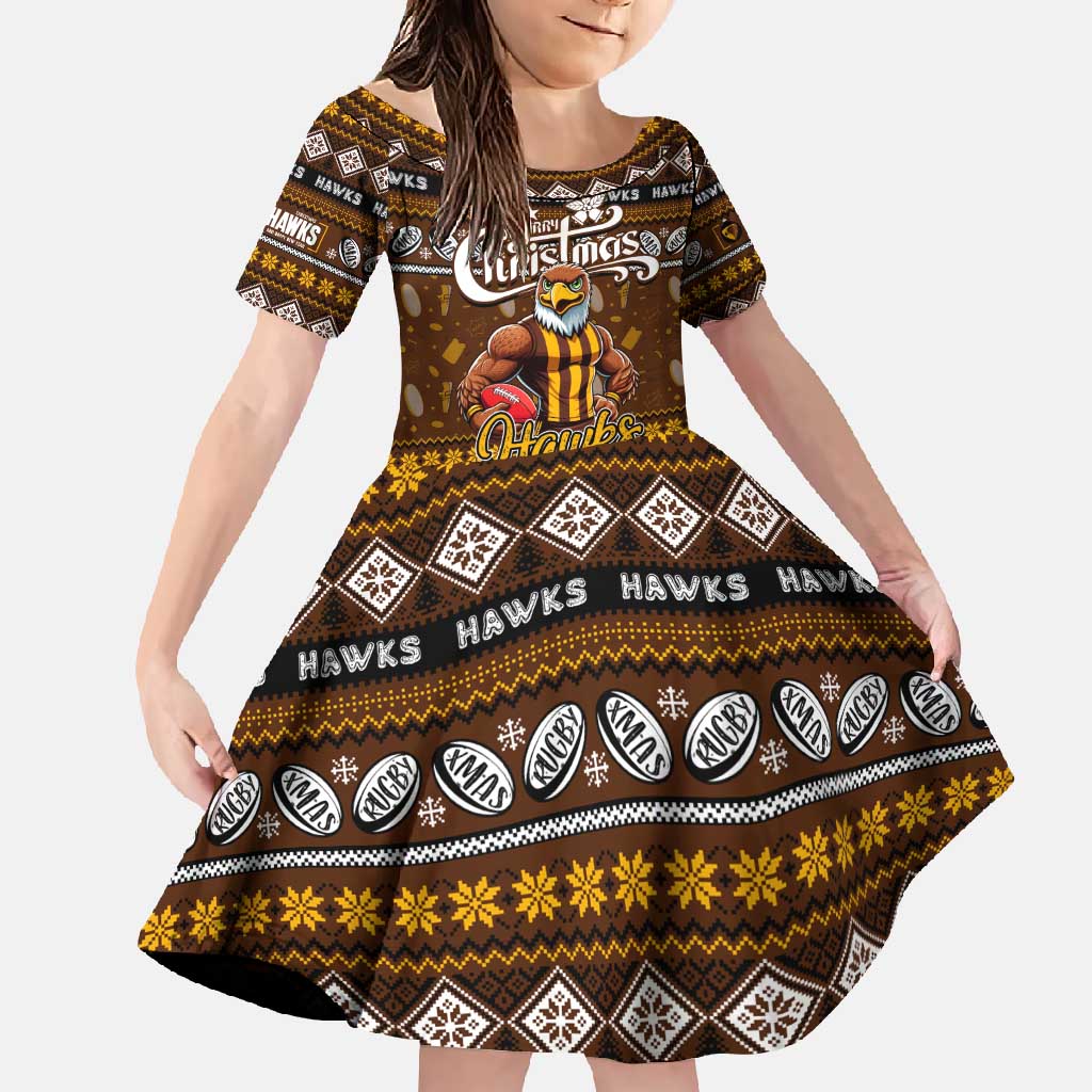 Personalized Hawks Rugby Xmas Family Matching Tank Maxi Dress and Hawaiian Shirt Australia AFL Mascot