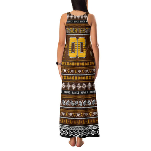 Personalized Hawks Rugby Xmas Family Matching Tank Maxi Dress and Hawaiian Shirt Australia AFL Mascot