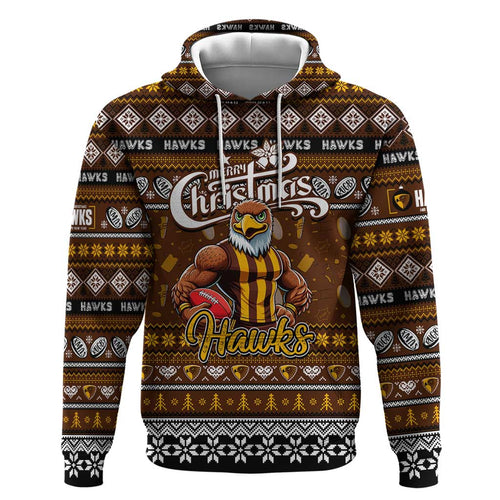 Personalized Hawks Rugby Xmas Hoodie Australia AFL Mascot