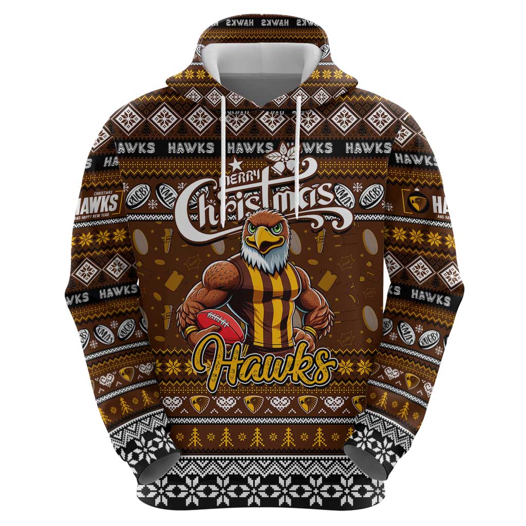 Personalized Hawks Rugby Xmas Hoodie Australia AFL Mascot