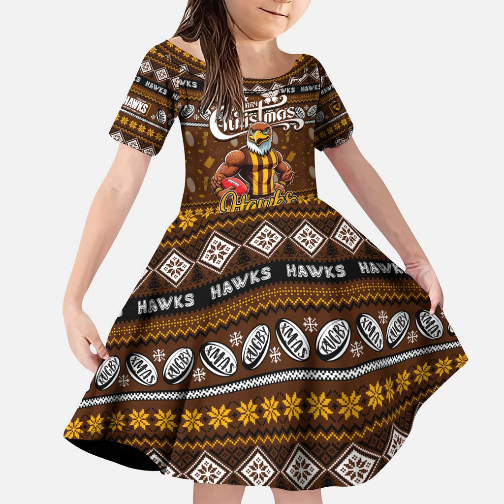 Personalized Hawks Rugby Xmas Kid Short Sleeve Dress Australia AFL Mascot