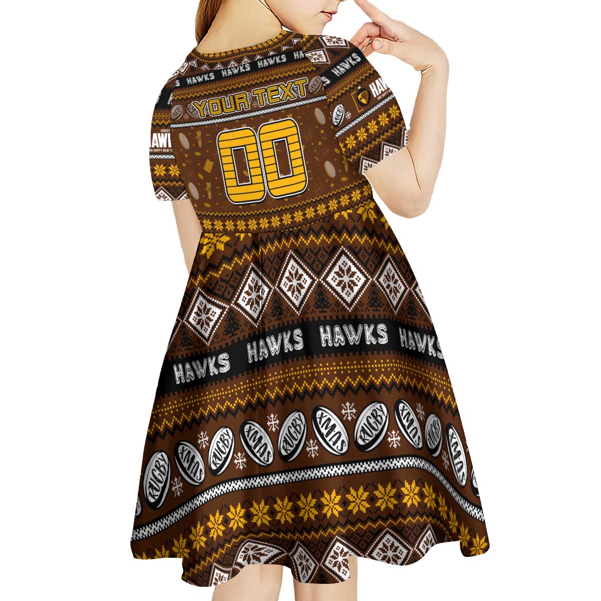 Personalized Hawks Rugby Xmas Kid Short Sleeve Dress Australia AFL Mascot