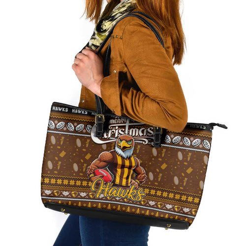 Hawks Football Xmas Leather Tote Bag Australia AFL Mascot