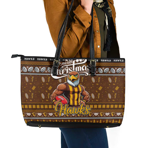 Hawks Football Xmas Leather Tote Bag Australia AFL Mascot