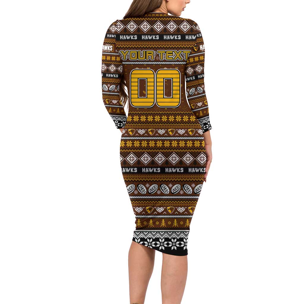 Personalized Hawks Rugby Xmas Long Sleeve Bodycon Dress Australia AFL Mascot