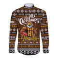 Personalized Hawks Rugby Xmas Long Sleeve Button Shirt Australia AFL Mascot