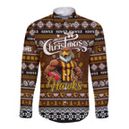 Personalized Hawks Rugby Xmas Long Sleeve Button Shirt Australia AFL Mascot