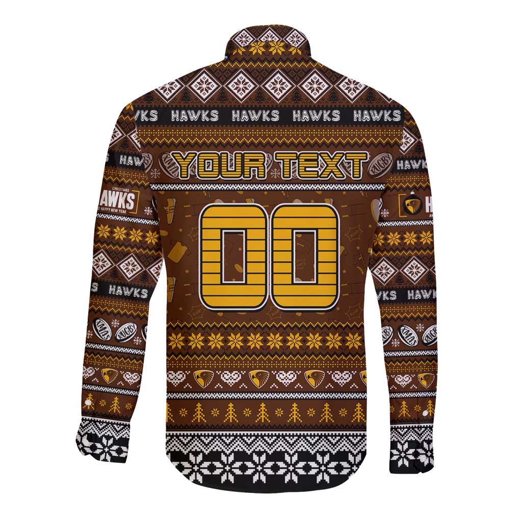 Personalized Hawks Rugby Xmas Long Sleeve Button Shirt Australia AFL Mascot