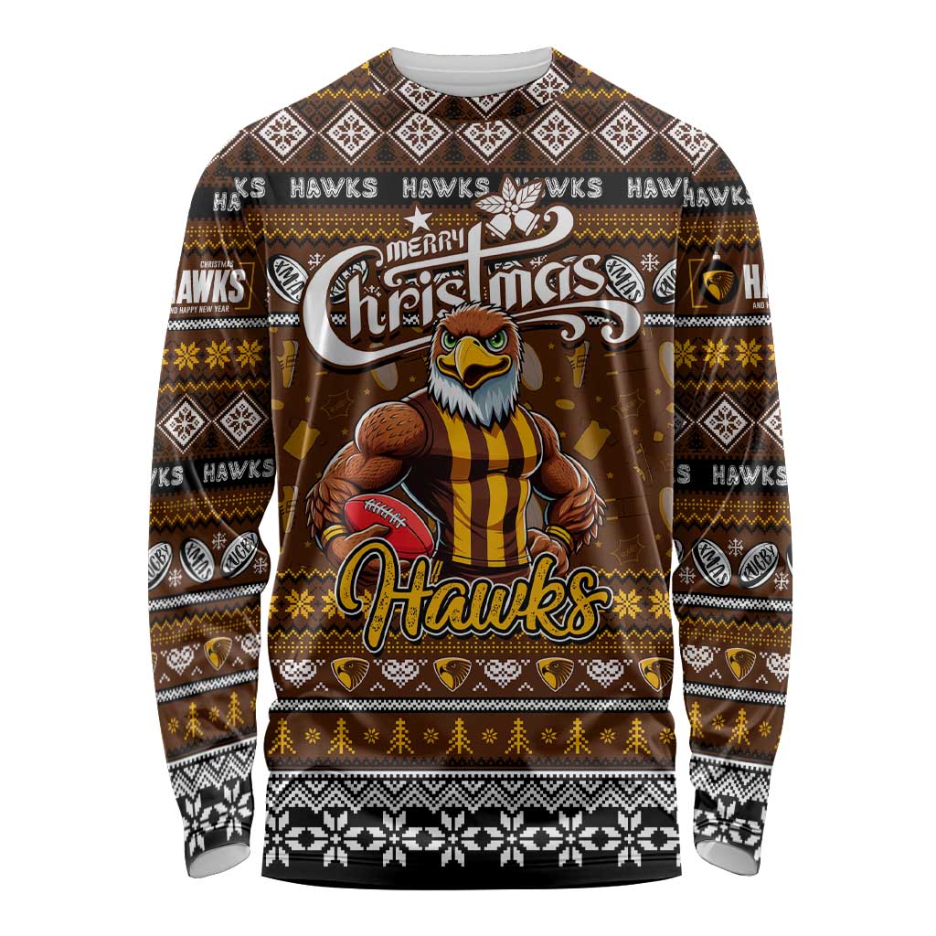 Personalized Hawks Rugby Xmas Long Sleeve Shirt Australia AFL Mascot
